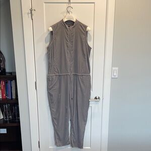 Wildfang Lite Gray Velvet Drawstring Waist w/ Pockets Zip Up Sleeveless Jumpsuit